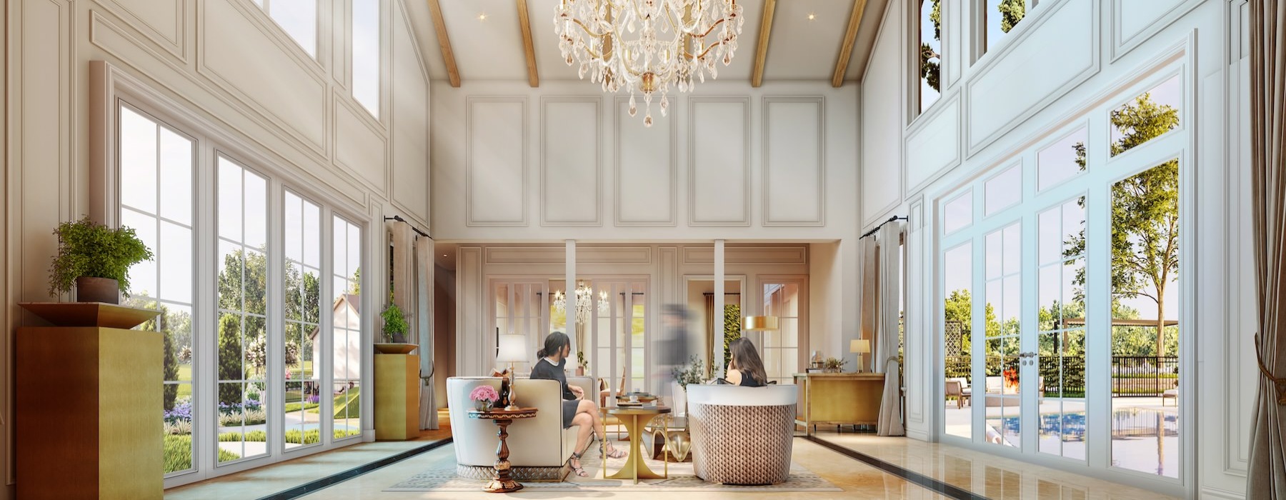 a clubroom with large windows