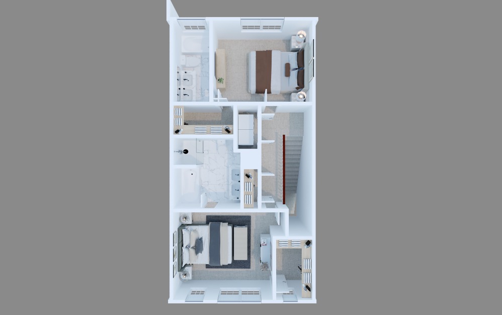 Nova (AU2201) - 2 bedroom floorplan layout with 2.5 bathrooms and 1307 - 1347 square feet (Floor 2)