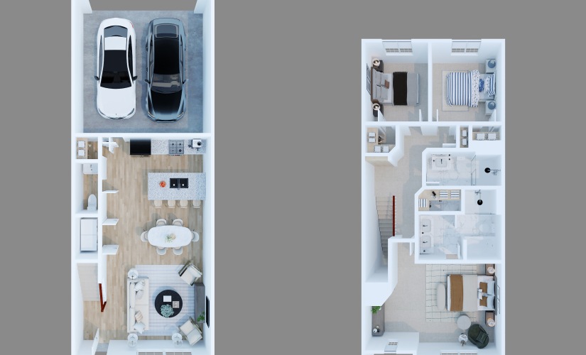 Meridian (AU3201) - 3 bedroom floorplan layout with 2.5 bathrooms and 1482 - 1532 square feet