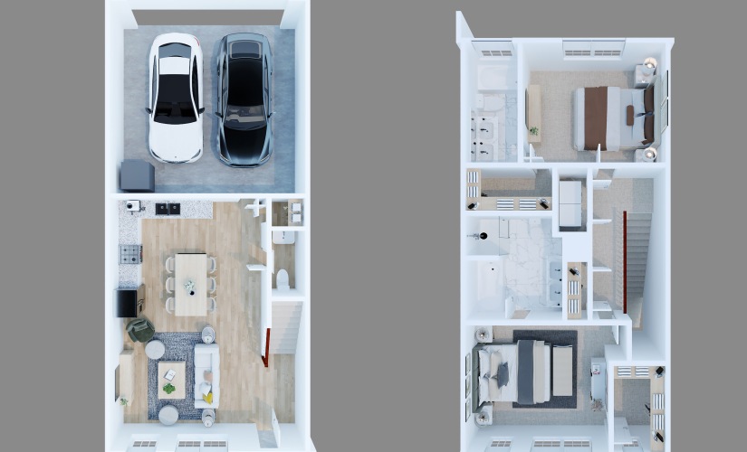 Nova (AU2201) - 2 bedroom floorplan layout with 2.5 bathrooms and 1307 - 1347 square feet